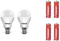 Eveready B22 Base 7-Watt LED Bulb (Pack of 2, CoolDay Light) with Free 4 1015 AA carbon zinc batteries