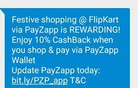 Flat 10% cashback on shopping on Flipkart pay via PayZapp 