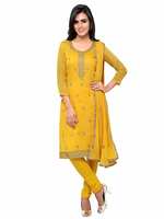 Kanchnar Women's Yellow Chanderi Cotton Dress Material 
