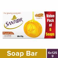Santoor Glycerine PureGlo Soap, 125g (Pack of 6)

