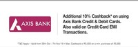 Paytmmall: Extra 10% Cashback via Axis Bank cards from 30 Oct to 7 November