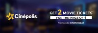 100% Cashback upto Rs. 200 on the price of second movie ticket at select Cinepolis cinemas