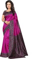 Saara Printed Kalamkari Poly Silk Saree  (Purple, Black)