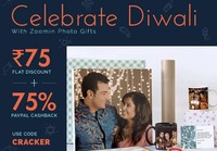 Zoomin diwali sale : Flat Rs.75 discount  + 75% paypal cashback on photo gifts. 
