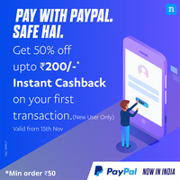 Niki : Pay with PayPal and get 50% instant cashback up to Rs. 200 on your eligible purchases. 