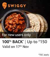 Get 100% up to ₹150 cashback, applicable to first time user of Amazon Pay on Swiggy, only on 17th of Nov’18.