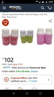 Nayasa Superplast Plastic Salt and Pepper, Set of 6, Pink, Red, Green