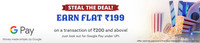 Earn ₹199 cashback on ₹200 at bookmyshow on 1st payment via GooglePay