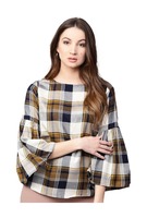 Jaipur Kurti Off White & Navy Checks Top