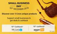 Amazon Small Business Day Sale (16th Dec) : Get 10% Cashback upto 2000₹ across Selected Sellers when you pay using SBI Credit Card