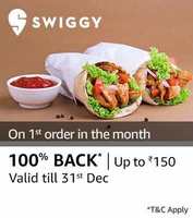 [Last Day] Swiggy - 100% upto 150 cashback through amazon pay | first order of month