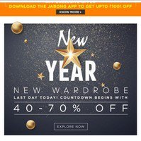 Jabong New Year New Wardrobe Last Day Countdown Begins with upto 70% off