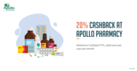 Get 20% Cashback upto 75₹ when you pay using Freecharge at Apollo Pharmacy