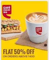 Flat 50% Off on min. 400 + Extra Rs.100 Off on CCD order via Zomato (cake also)