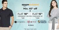 Upto 80%off + Up to 15% cashback on minimum purchase of ₹500 on selected styles of Amazon Fashion