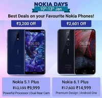 Nokia Days : Best Deals on Nokia Phones : 24% off on Nokia 5.1 Plus 32 GB & 14% off on Nokia 6.1 Plus 64 GB