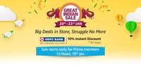 Last Day - Amazon Great Indian Sale on 20-23 Jan(early start for prime members on 19th Jan. 12PM) : 10% discount via HDFC Debit/Credit Cards & EMI