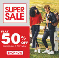 Flat 50% off on Apparel & Footwear + 100 extra instant discount on 300
