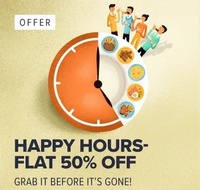 Swiggy Happy Hours - Flat 50% off on Many Restro. (Faasos, Ovenstory,Wow! Momos etc.)