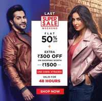FBB Last Super Weekend Sale :- Flat 50% off + Extra 300 off on the Purchase Above 1500