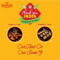 BBQ Nation: Lunch at Rs.499 and Dinner at Rs.599 (21st-22nd Jan)