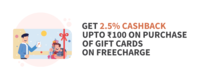 Freecharge - Get Rs.100 Cashback on Gift Card Purchase (Amazon, Flipkart etc.)  [22-25 Jan'19]