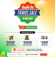 Easemytrip Republic Day Travel Sale - 26Hours Only - State and central government employees will get additional 26% discount | The offer is only valid for bookings done using Bank of Baroda Debit & Credit Card only