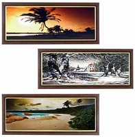 Wens Beautiful Scenery MDF Wall Art (43 cm x 18 cm x 1 cm, Set of 3)