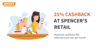 Flat 25% cashback upto Rs.50 (2 times) at Spencer's Retail on Payment via FreeCharge Wallet