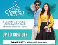 Flipkart Fashion Days 8-11 Feb :- Upto 80% off + Extra 10% off on All Prepaid Transaction