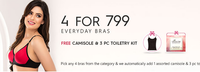 Clovia - 4 for 799 + 1 Camisole + 3 pc Toiletry Kit + Paytm Movie voucher worth 200