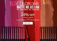 Colorbar : Flat 20% off + free lipstick on purchase above 1299/-