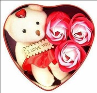 Mixunbox Fabric Heart-Shaped Box with Teddy and Roses

