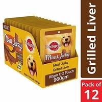 Pedigree Meat Jerky Adult Dog Treats, Grilled Liver Flavour, 80 g (Pack of 12) 
