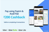 Flat 200 Paytm Cashback On Completing 4 Transaction On Uber,Uber eats ,Uber Lite(Min 75 Each)