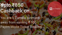 Zomato - upto Rs850 cashback through paytm UPI