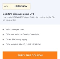 Swiggy : Get 20% off using UPI 