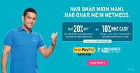 Upto 55% cashback (Flat 20% off + 10% NMS Cash(100% usable) + 25% PayPal cashback) on all orders @ NETMEDS