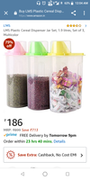 [ 79% off ] LMS Plastic Cereal Dispenser Jar Set, 1.9 litres, Set of 3 at Rs.186