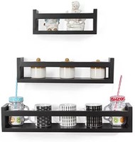 Forzza Betty Wall Shelf, Set of 3 (Lacquer Finish, Black)