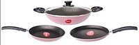 Pigeon by Stovekraft Basics Aluminium Nonstick Cookware Set, Set of 3 (with one lid), Pink 