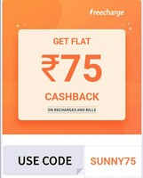 100% Cashback: FLAT 75 Cashback On 75 Recharge/Bill Payment Using FreeCharge ( User Specific) 