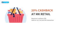 Get 20% Cashback upto 50₹ on 1st , 3rd & 5th Transaction when you pay using Freecharge at M K Retail