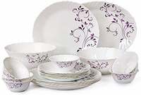 Cello Imperial Lilac Orchid Opalware Dinner Set, 21 Pieces, White