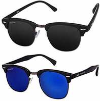 Elegante Combo of UV Protected Blue Mirrored & Black Clubmaster Sunglasses Goggle for Men and Boys