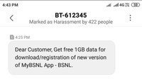BSNL free 1GB data for app download