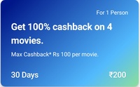 Paytm Moviepass - Flat 100% Cashback upto ₹100 on 4 movie tickets at ₹200